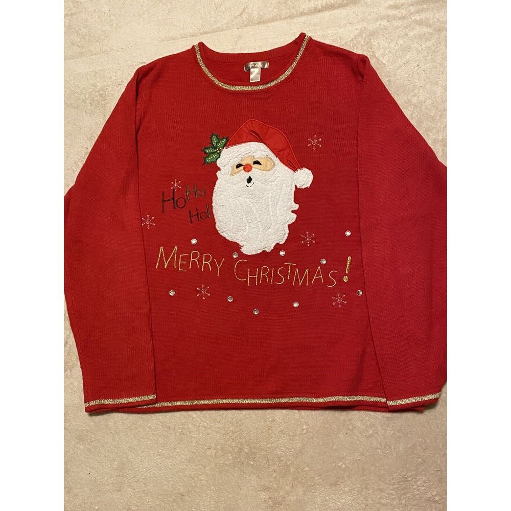 White Stag Pullover Christmas Sweater Fluffy Santa Ho Ho Women's XXL (20)